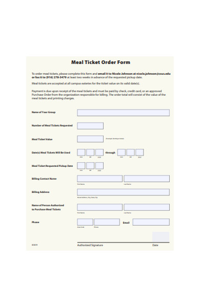 meal ticket order form