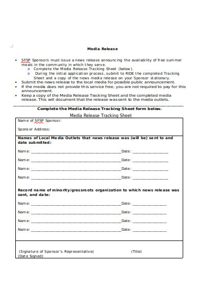 media release tracking sheet form