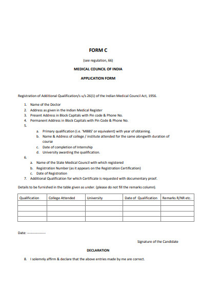 medical council application form
