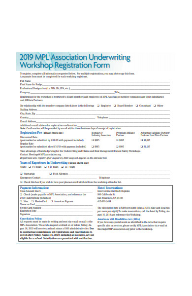 medical workshop registration form