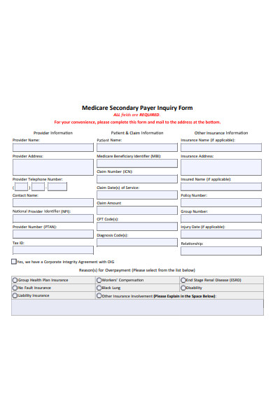 medicare secondary payer inquiry form