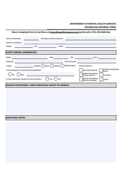 mental health counseling referral form