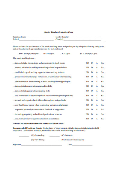 mentor teacher evaluation form