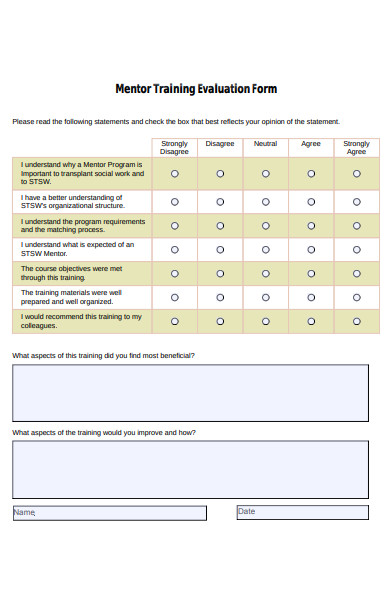 mentor training evaluation form