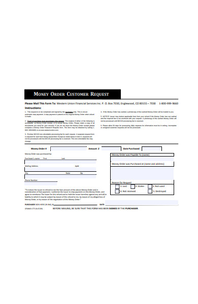 money order customer information form