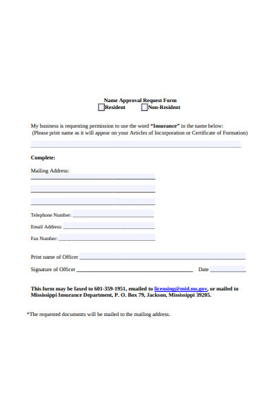 name approval request form