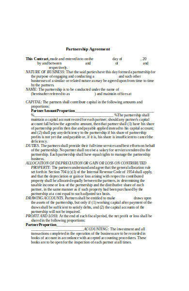 non equity partnership agreement form