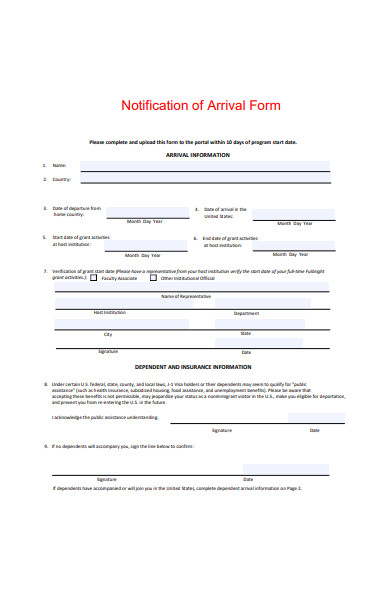 Free 25 Arrival Forms In Pdf Ms Word