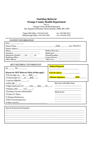 nutrition counseling referral form
