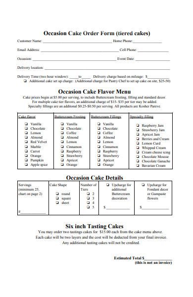 occasion cake order form