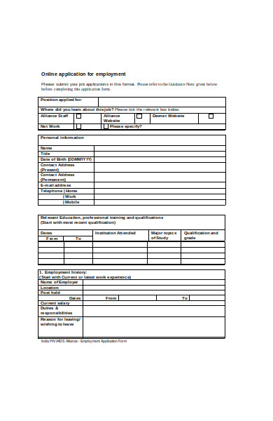 online employment application form