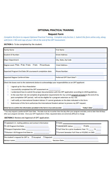 optional practical training request form