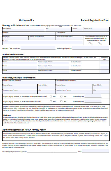 orthopaedics patient registration form