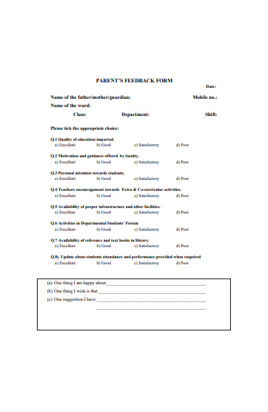 parent feedback form to institute