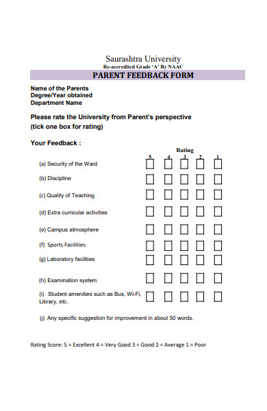 parent feedback form to university