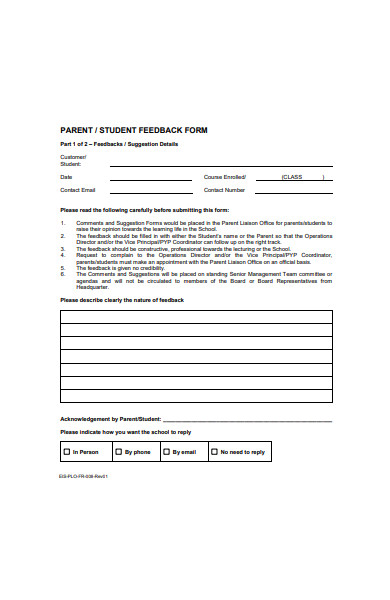 parent student feedback form