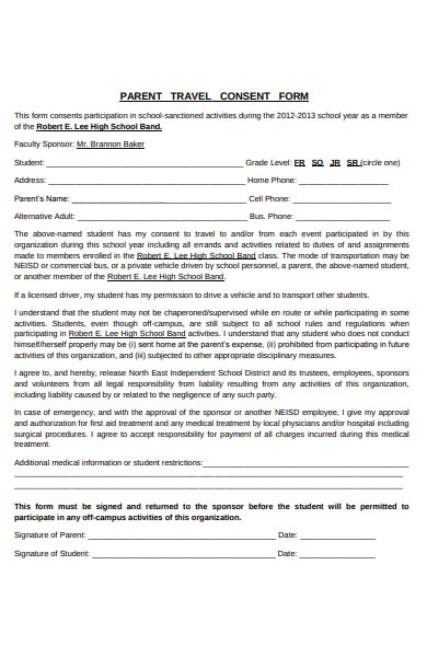 parent travel consent form
