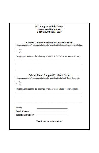 parental involvement policy feedback form