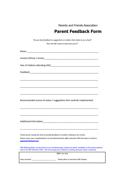 parents and friends feedback form