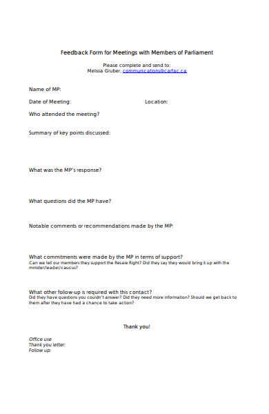 parliament meeting feedback form