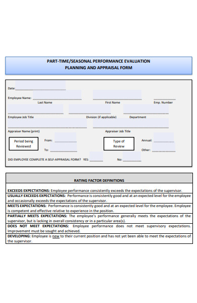 part time performance evaluation form