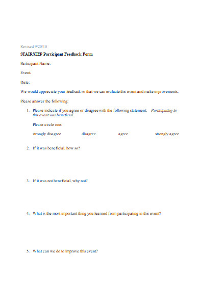 participant feedback form