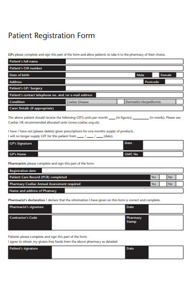patient food service registration form