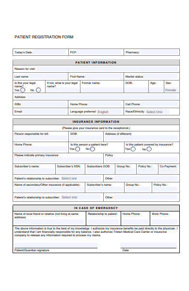 patient medical care registration form