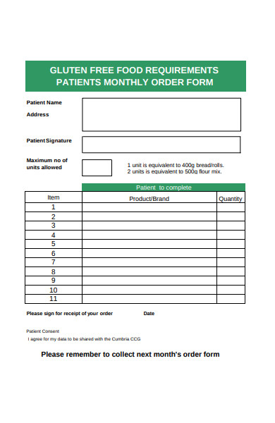 patient monthly food order form
