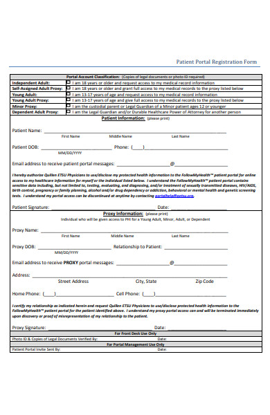patient portal registration form