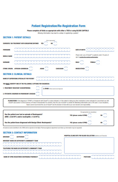 patient re registration form
