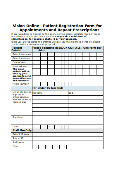 patient registration form for appointment