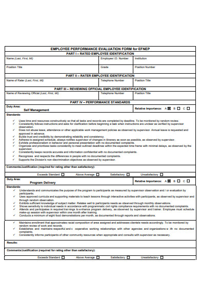 performance evaluation rating form