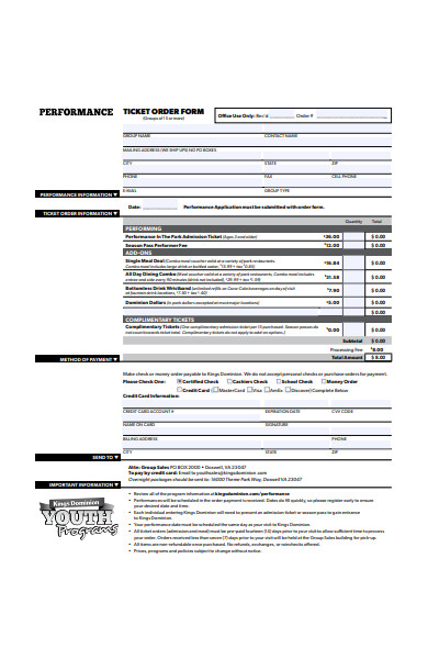 performance ticket order form