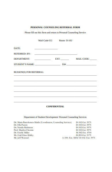 Free 47 Sample Counseling Referral Forms In Pdf Ms Word Doc 9500
