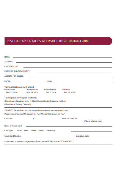 pesticide workshop registration form