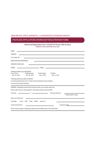 pesticides applicators workshop registration form