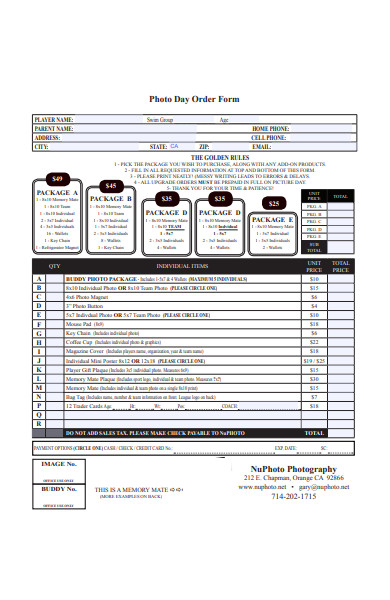 photo day order form