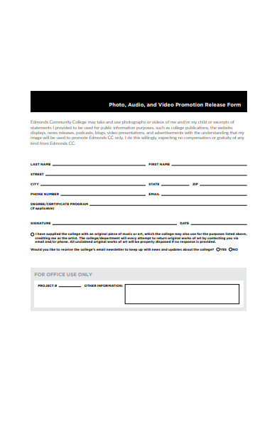 photo and video promotion release form