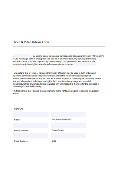 photo and video release form sample