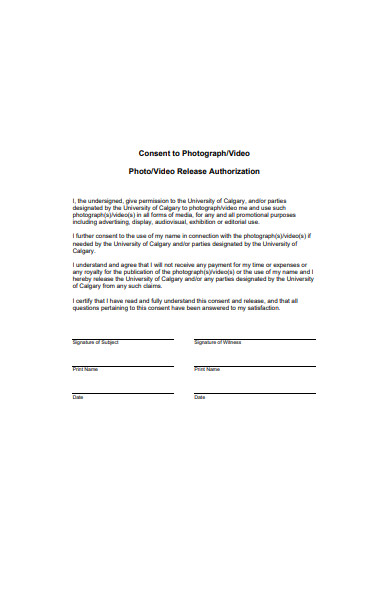 photo or video release authorization form