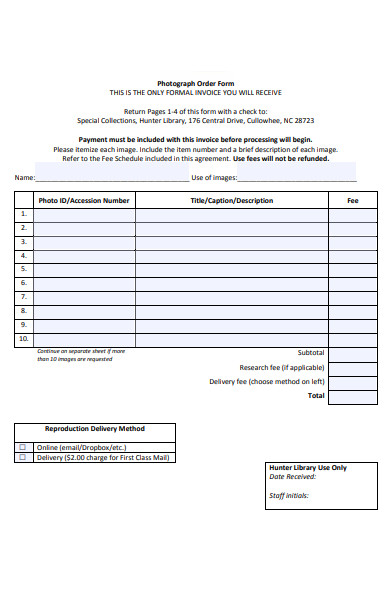 photograph order agreement form