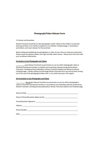 photograph and video release form sample