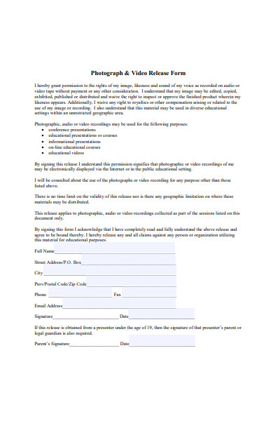 photograph and video release form