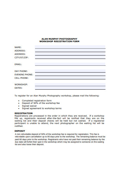 photography workshop registration forms
