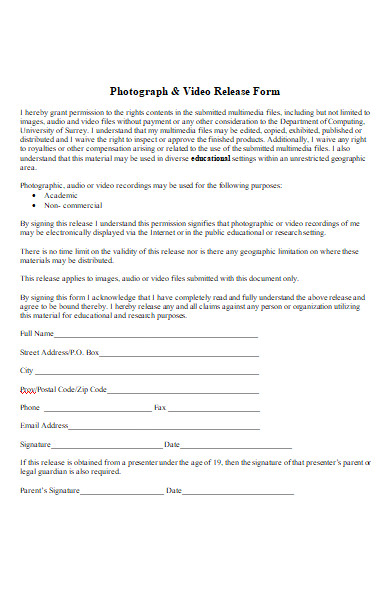 Free Video Release Forms In Pdf Ms Word
