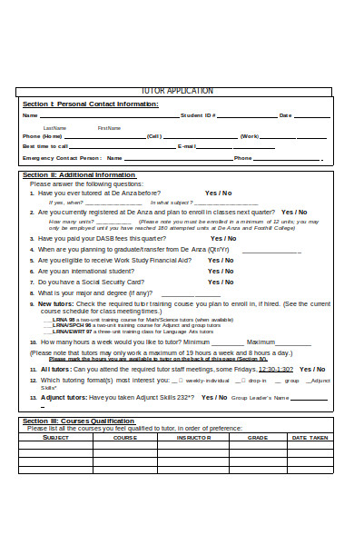 potential hiring tutor application form