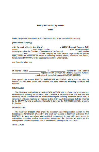 poultry partnership agreement form