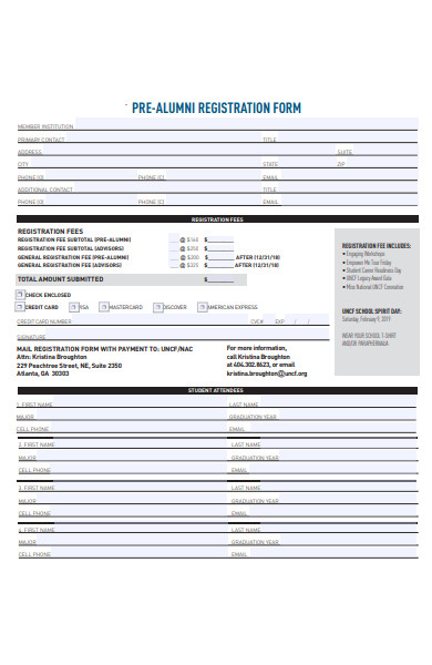 pre alumni registration form