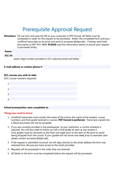 prerequisite approval request form